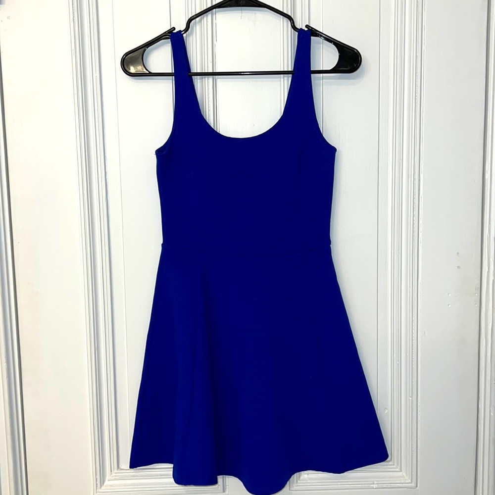 Cobalt blue scoot neck skater dress